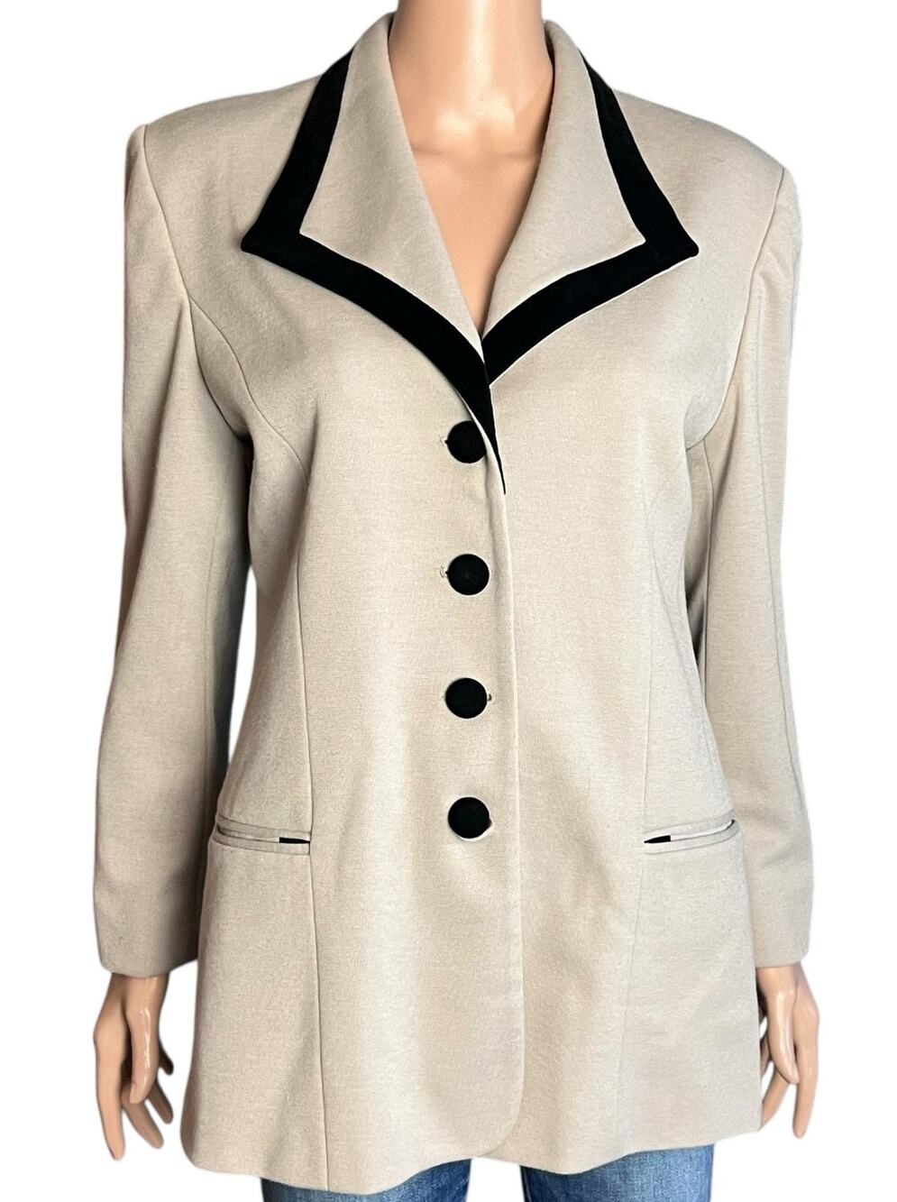 Oleg Cassini Velvet Trim Knit Blazer 8 Career Old Money Designer Clean Girl